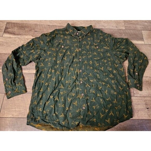 Duluth Trading Flannel Green Stag Relaxed Fit Untucked Button Down Shirt 2XLT - Picture 1 of 7